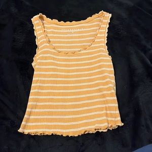 Yellow And White Stripped Cropped Tank